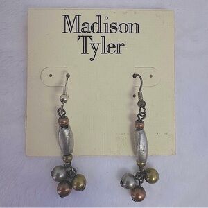 Madison Tyler Beaded Dangle Earrings Silver Gold and Copper Colored Beads NEW